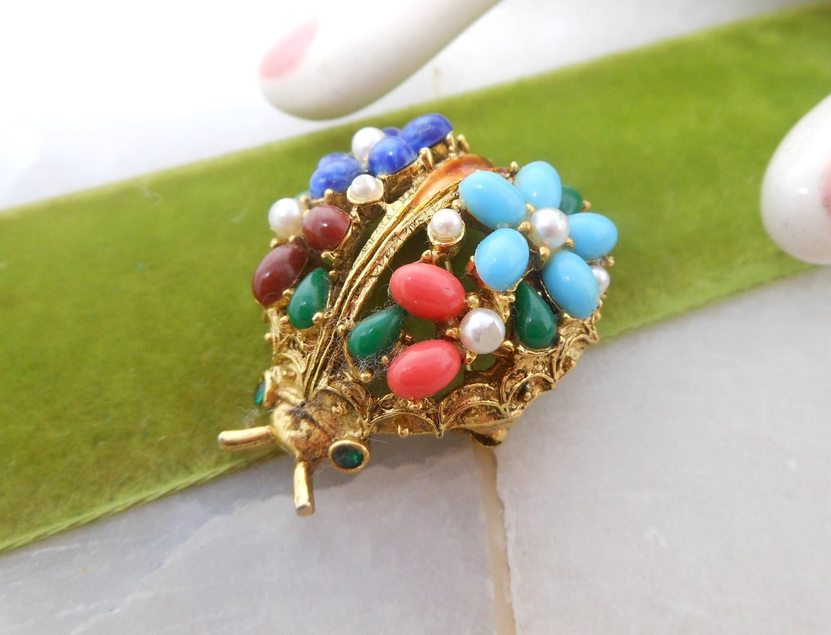 Vintage ART Designer Signed Bug Insect Victorian Revival Ornate Brooch Pin Mid Century Arthur Pepper Jewelry Gift, VivianJoel.com