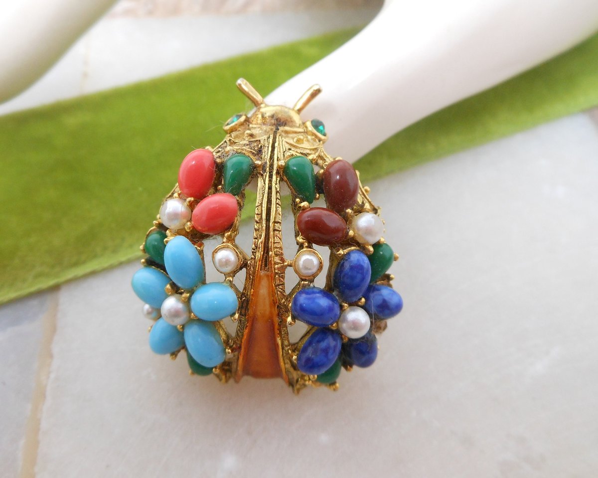 Vintage ART Designer Signed Bug Insect Victorian Revival Ornate Brooch Pin Mid Century Arthur Pepper Jewelry Gift, VivianJoel.com