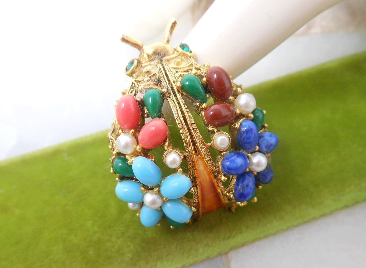 Vintage ART Designer Signed Bug Insect Victorian Revival Ornate Brooch Pin Mid Century Arthur Pepper Jewelry Gift, VivianJoel.com