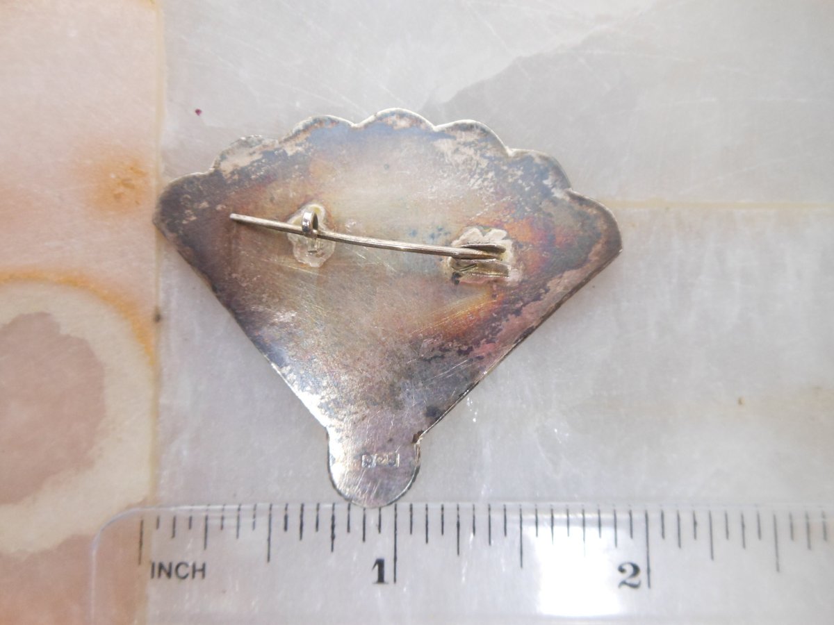 Vintage STERLING SILVER Fan Pin Brooch 925 Figural Mid Century Art Deco Mid Century Jewelry Gift, VivianJoel.com