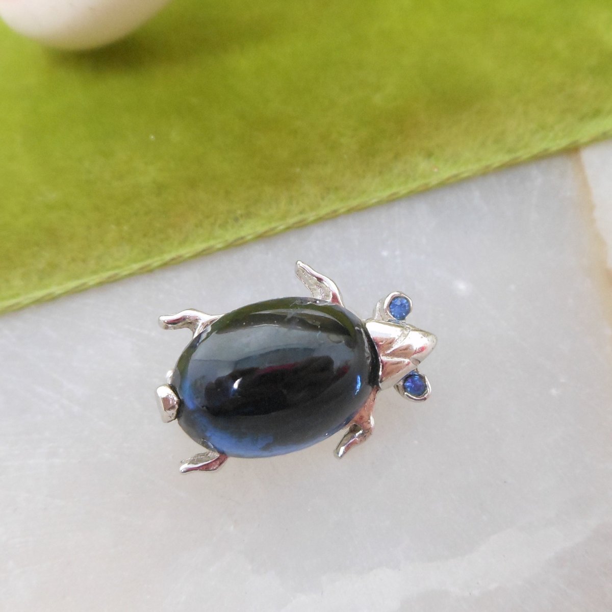 Vintage Jelly Belly Bug Petite Pin Brooch Blue Glass Rhinestone Insect Ladybug Jewelry Gift Mid Century, VivianJoel.com