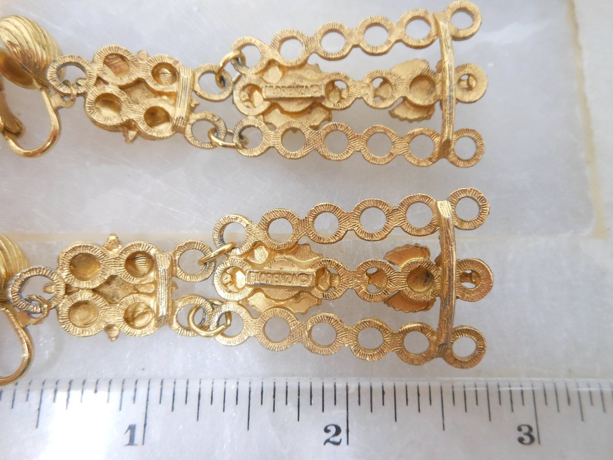 Vintage FLORENZA Cameo Earrings Long Dangle Drop Victorian Revival Chandelier Clip On Designer Mid CenturyJewelry Gift, VivianJoel.com