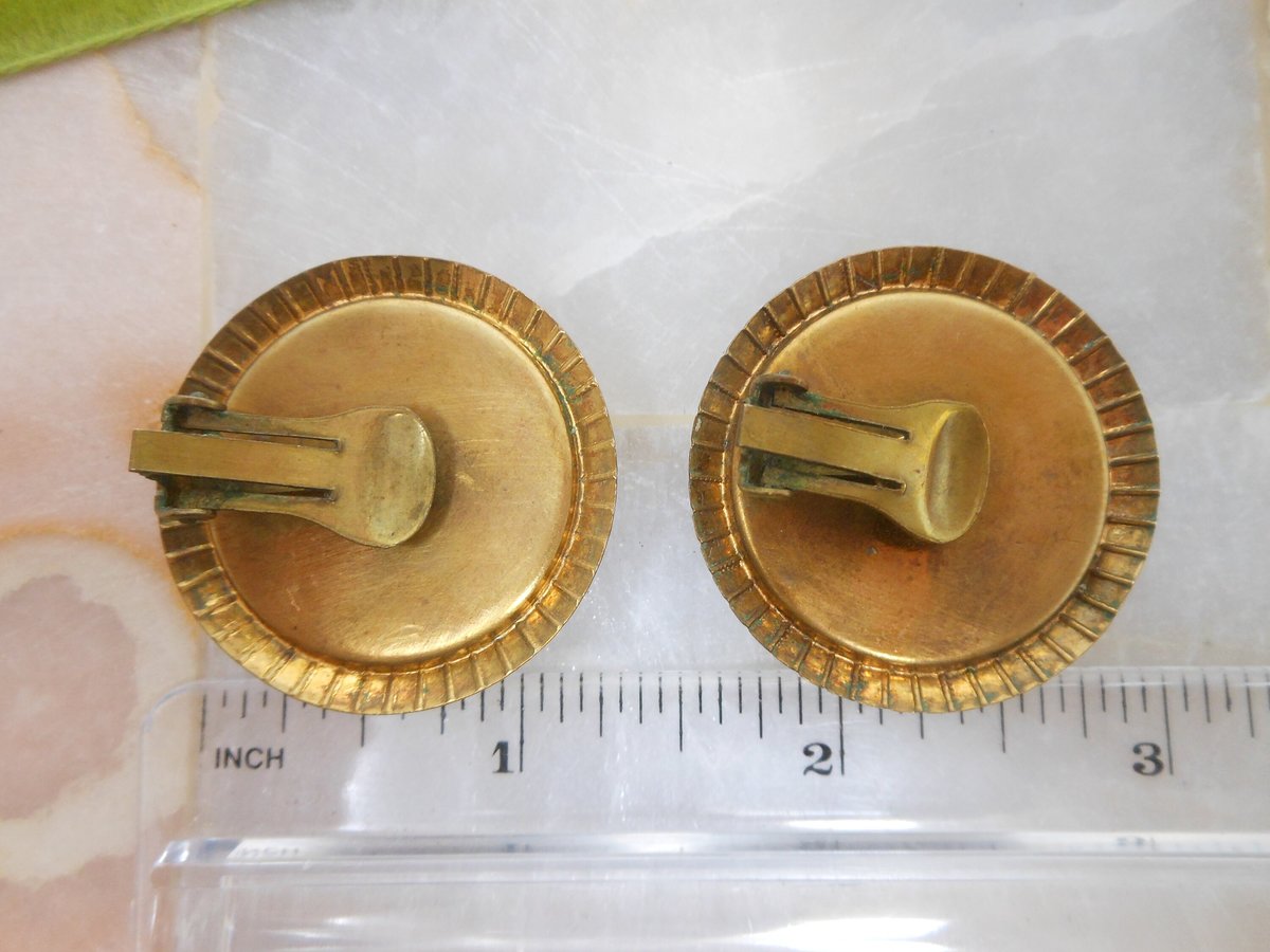 Vintage Glass Enamel Flower Earrings Clip On Rhinestone Chunky Unique Mid Century Jewelry Gift, VivianJoel.com