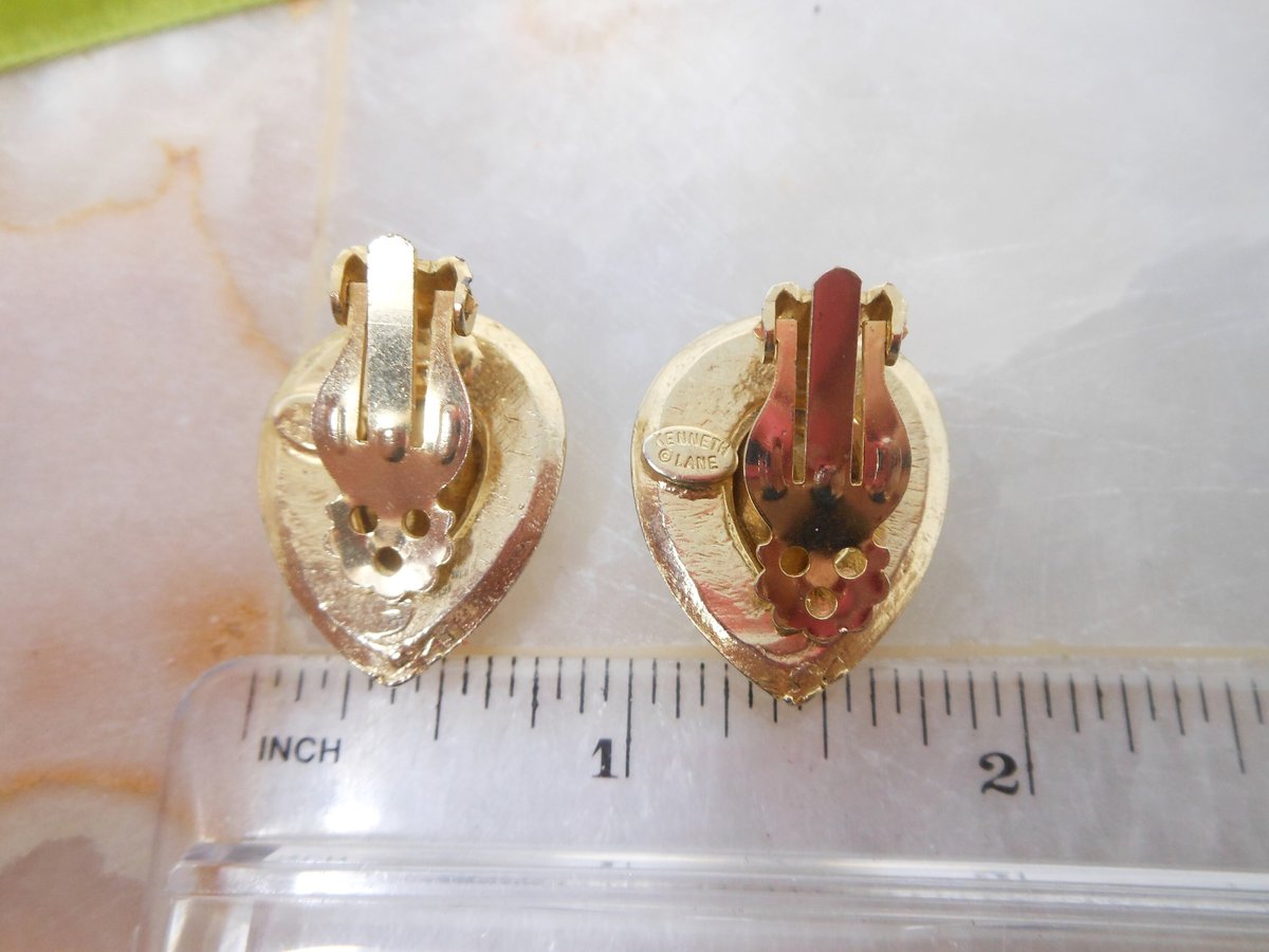 Vintage KJL Crystal Headlight KENNETH Jay LANE Clip On Earrings Runway Statement Teardrop Jewelry Gift, VivianJoel.com