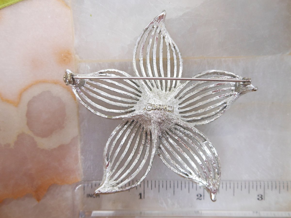 Vintage SARAH COVENTRY Flower Brooch Pearl Moonflower Pin Starburst Designer Mid Century Jewelry Gift, VivianJoel.com