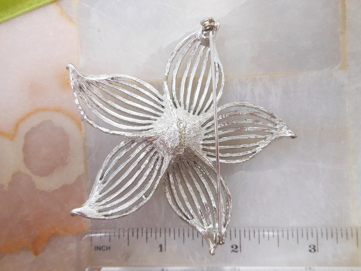 Vintage SARAH COVENTRY Flower Brooch Pearl Moonflower Pin Starburst Designer Mid Century Jewelry Gift, VivianJoel.com