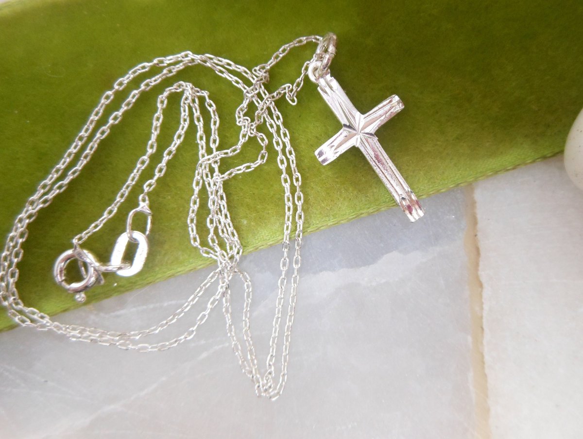 Vintage STERLING SILVER Cross Pendant Necklace Delicate Petite Minimalist Mid Century Jewelry Gift, VivianJoel.com