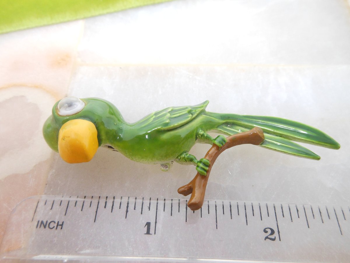 Vintage JJ Googly Eye Brooch Bird Parrot Tiki Pin Enamel Figural Tropical Designer Jewelry Gift Mid Century, VivianJoel.com