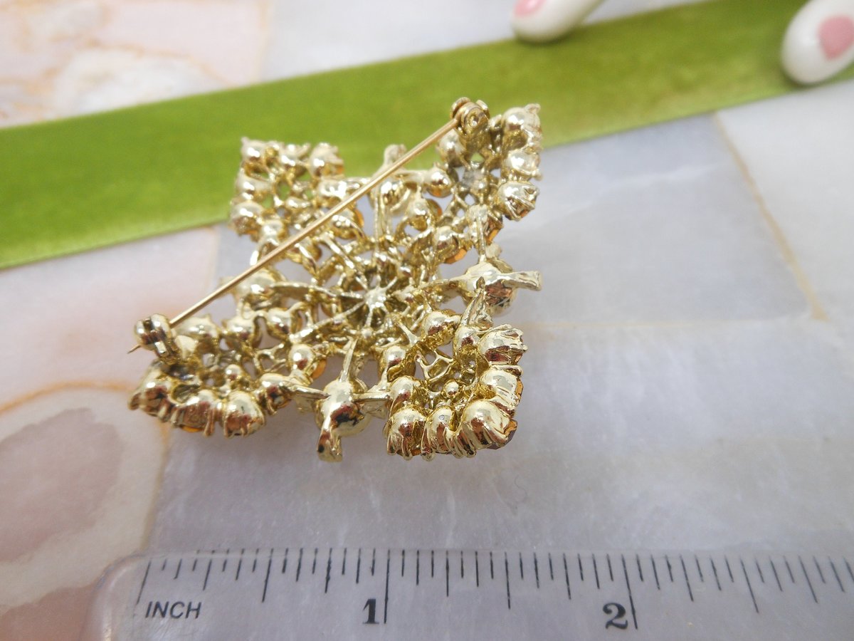 Vintage Maltese Cross Brooch Ornate Pin Victorian Revival Rhinestone Crystal Pearl Mid Century Jewelry Gift, VivianJoel.com