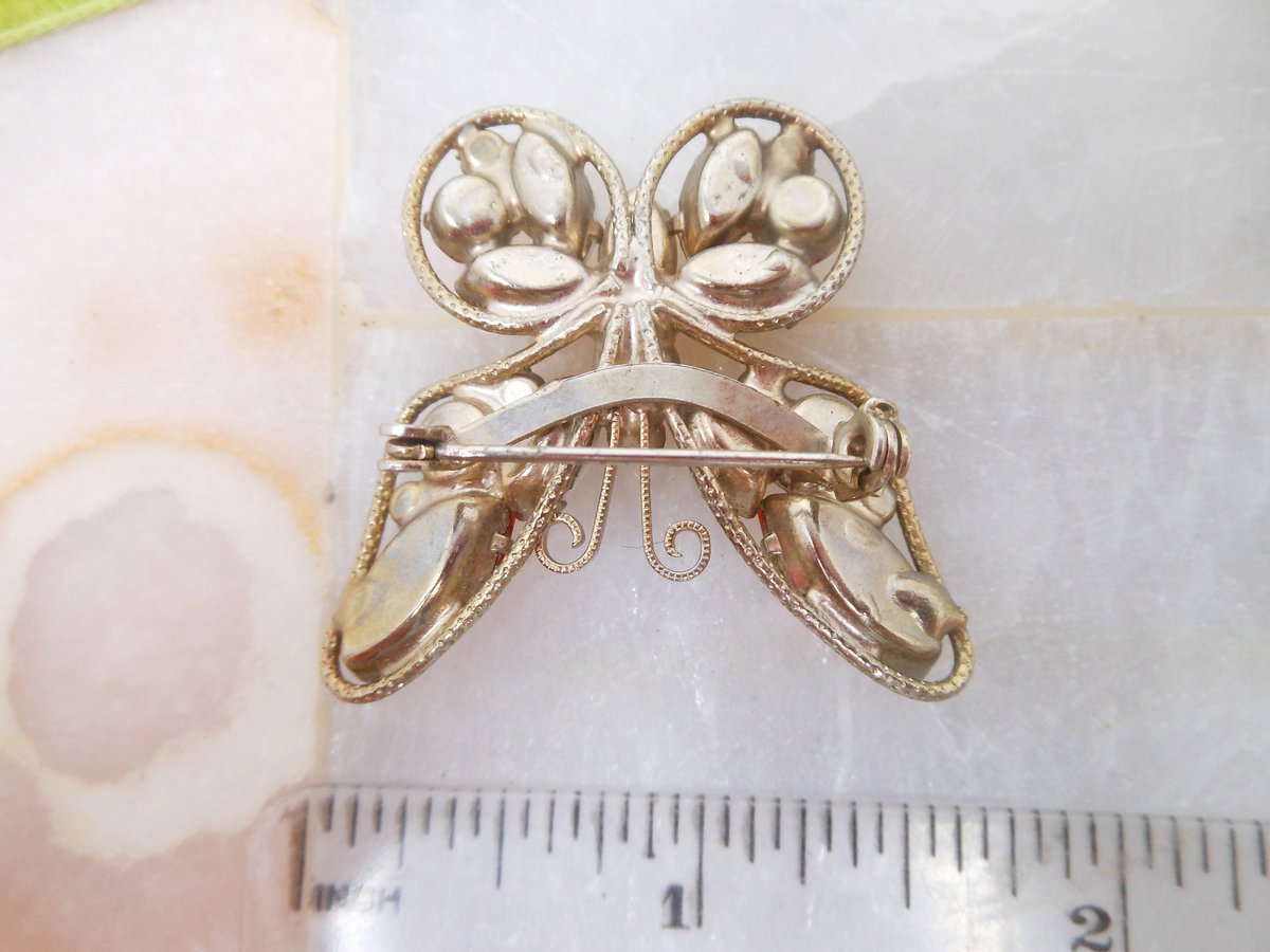 Vintage JULIANA Butterfly Brooch Milk Glass Pin Crystal Rhinestone Designer Mid Century Bug Insect Jewelry Gift, VivianJoel.com