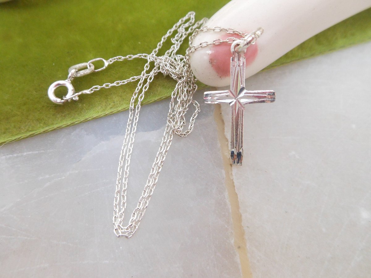 Vintage STERLING SILVER Cross Pendant Necklace Delicate Petite Minimalist Mid Century Jewelry Gift, VivianJoel.com