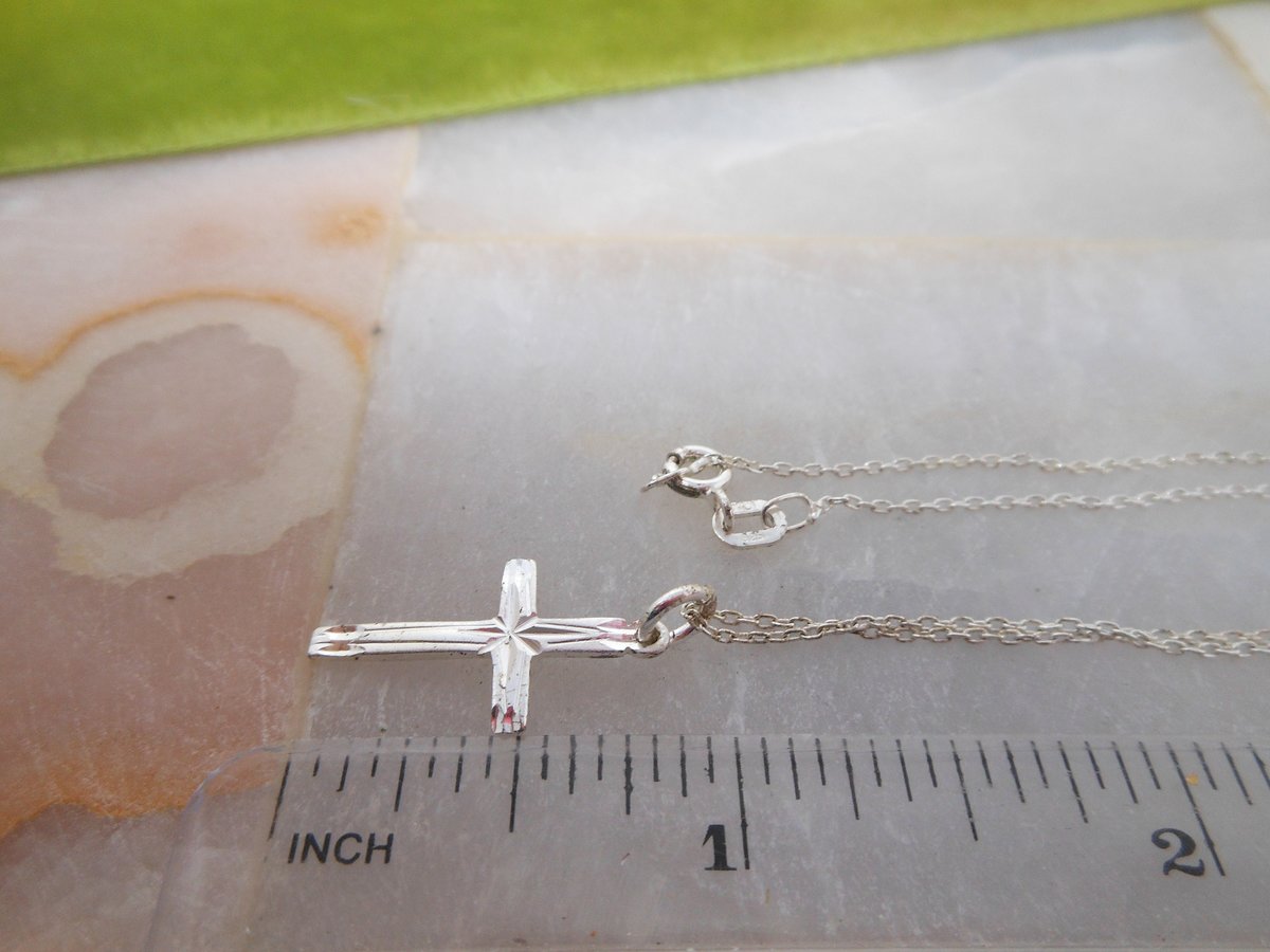 Vintage STERLING SILVER Cross Pendant Necklace Delicate Petite Minimalist Mid Century Jewelry Gift, VivianJoel.com