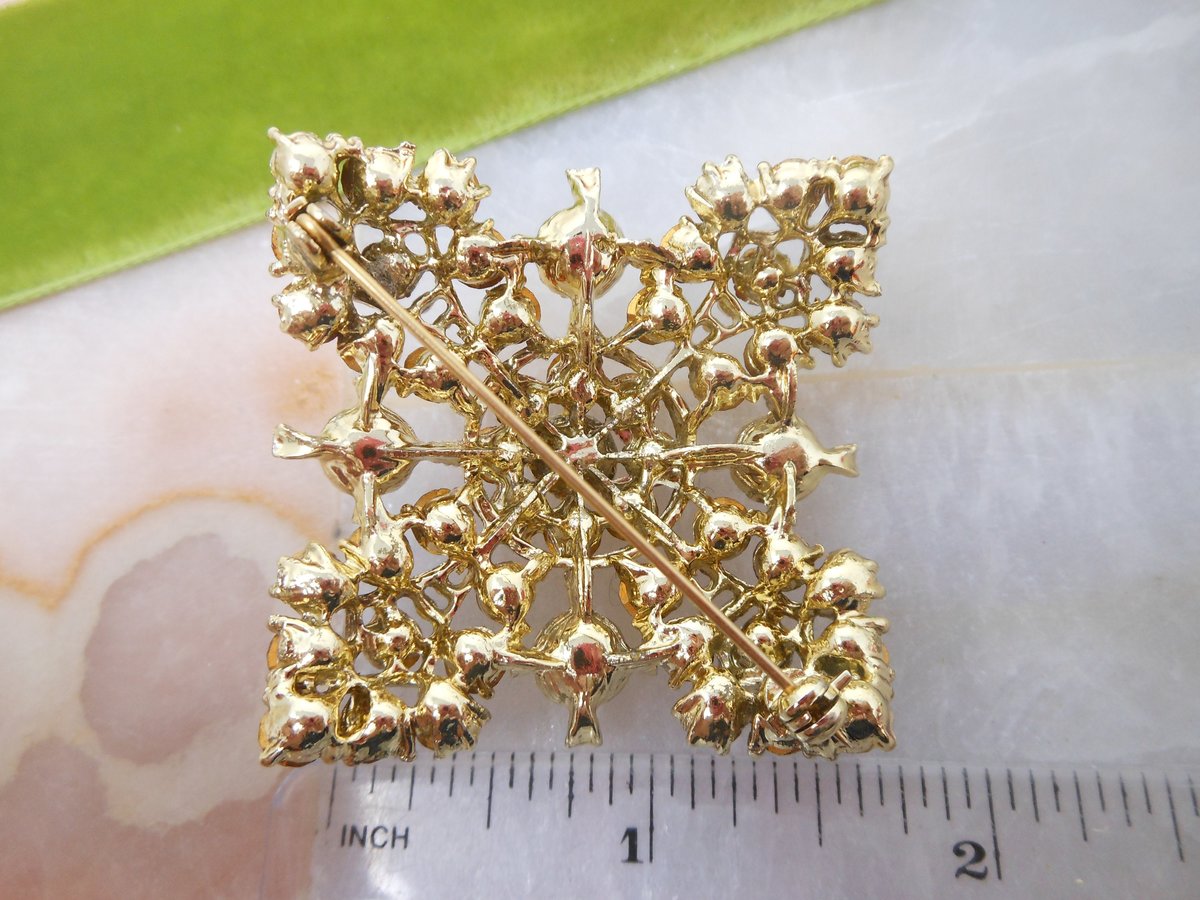 Vintage Maltese Cross Brooch Ornate Pin Victorian Revival Rhinestone Crystal Pearl Mid Century Jewelry Gift, VivianJoel.com