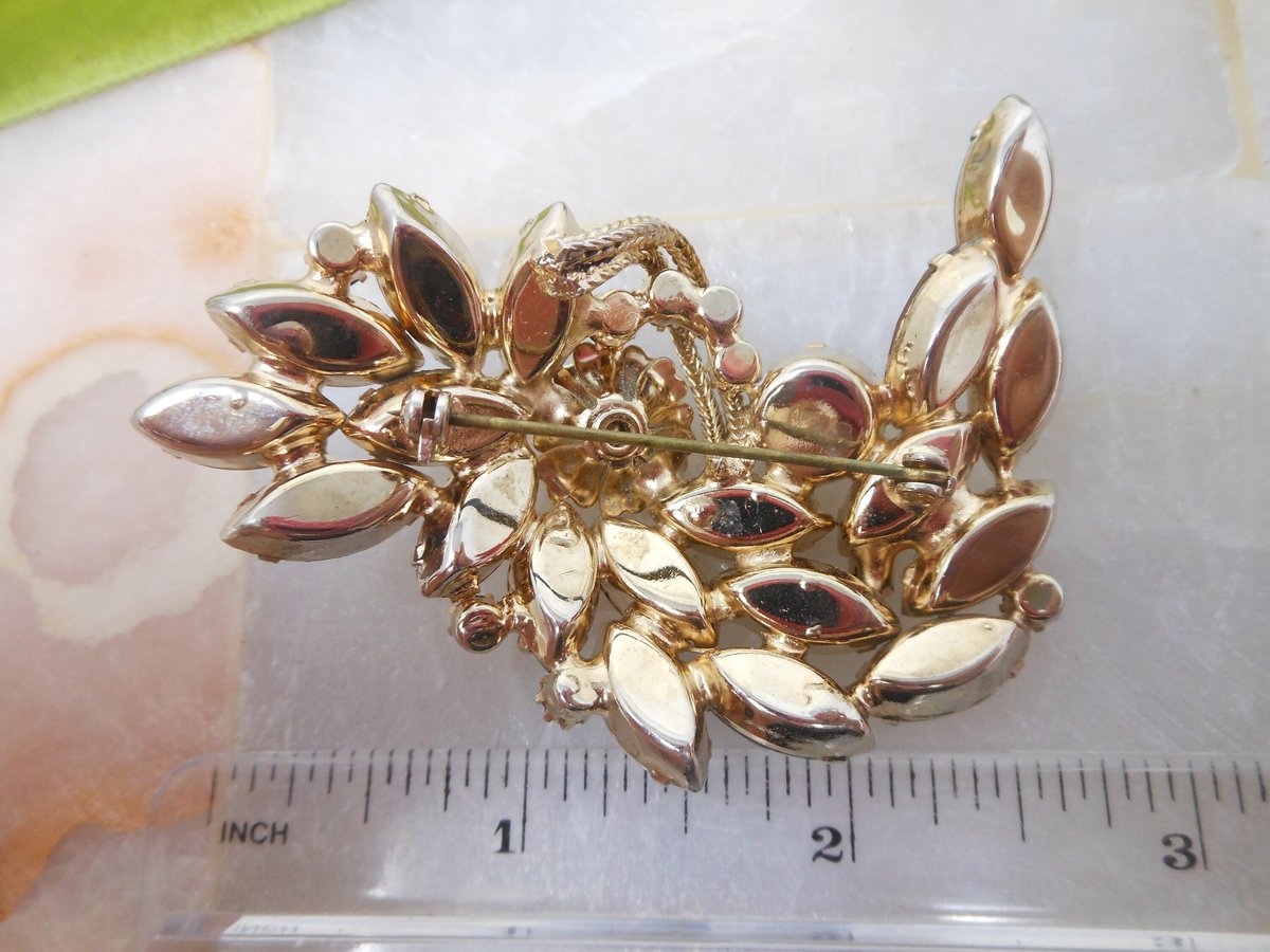 Vintage JULIANA Flower Brooch Topaz Spray Pin Crystal Rhinestone Aurora Borealis Mid Century Jewelry Gift, VivianJoel.com