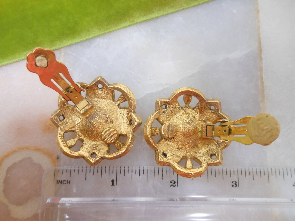 Vintage AVON Mogul Earrings Chunky Large Headlight Ornate Clip On Designer Mid Century Jewelry, VivianJoel.com