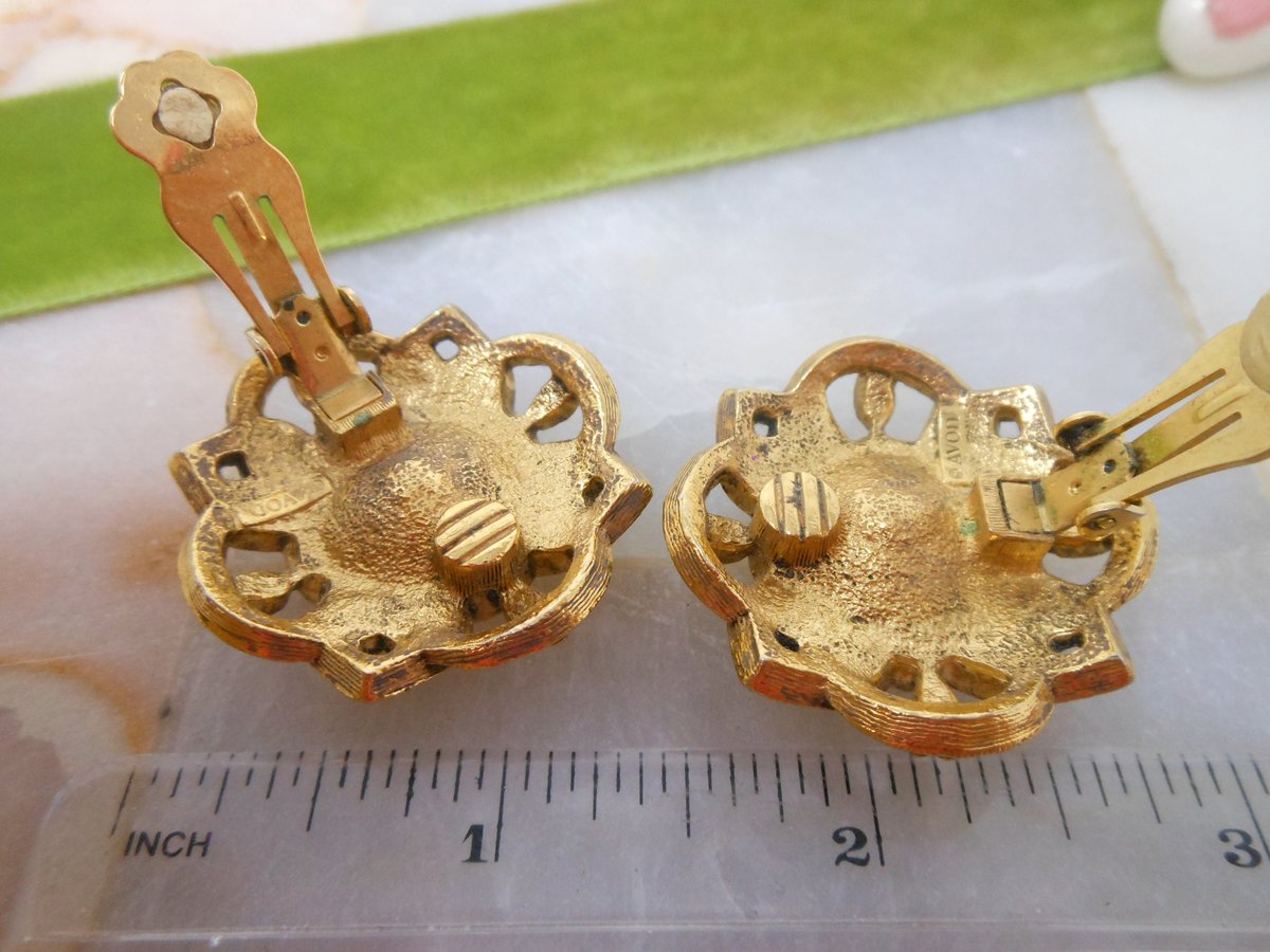 Vintage AVON Mogul Earrings Chunky Large Headlight Ornate Clip On Designer Mid Century Jewelry, VivianJoel.com