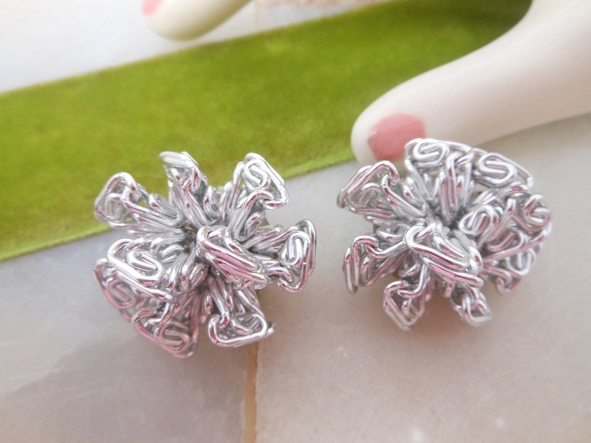 Vintage WEST GERMANY Earrings Huge Flower Modernist Clip On Designer Jewelry Mid Century Gift, VivianJoel.com