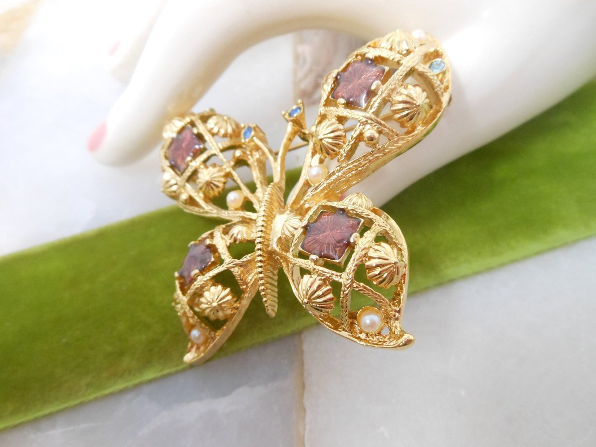 Vintage AVON Butterfly Brooch Insect Bug Enamel Pin Designer Crystal Rhinestone Figural Jewelry Gift, VivianJoel.com