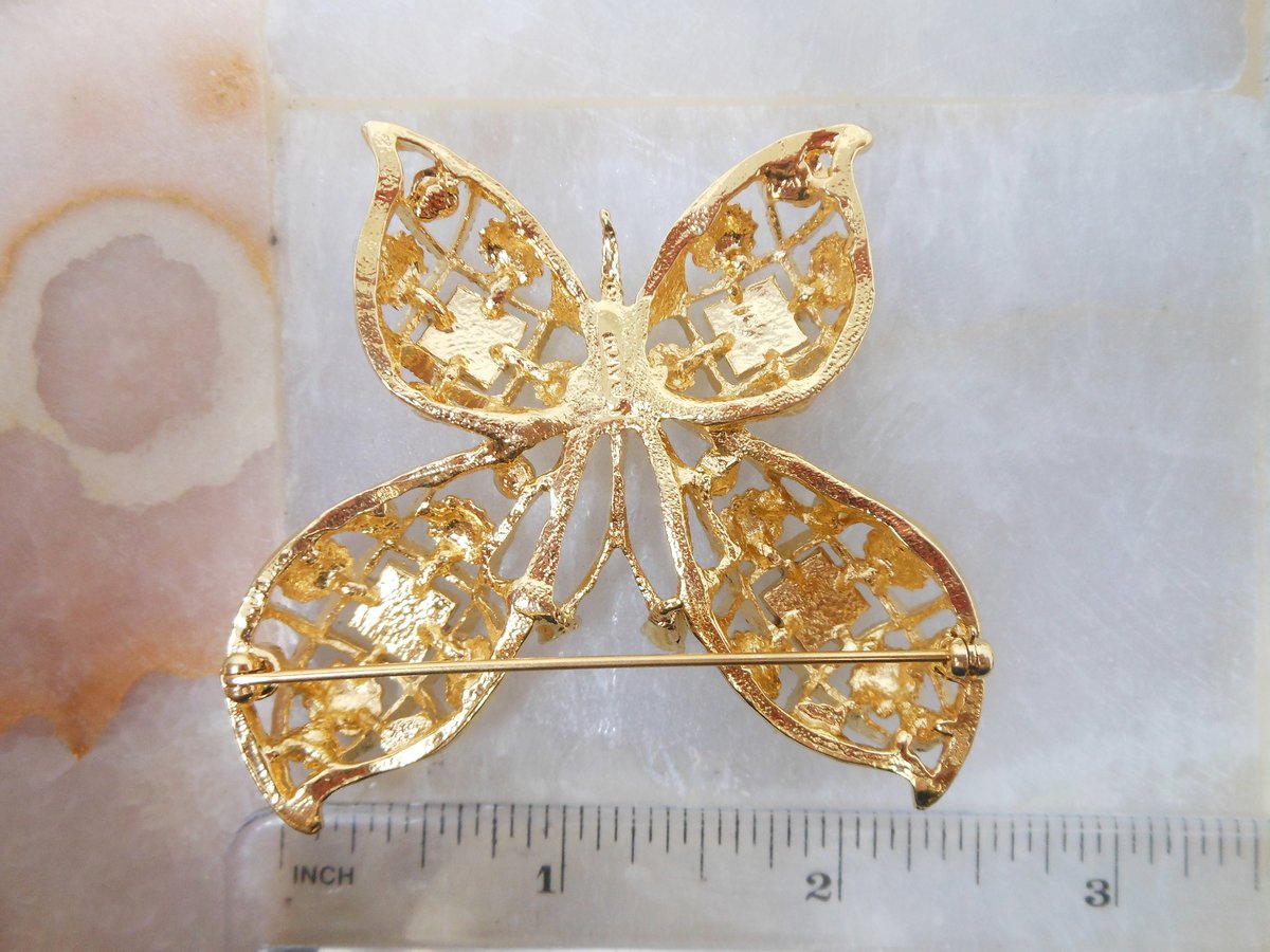 Vintage AVON Butterfly Brooch Insect Bug Enamel Pin Designer Crystal Rhinestone Figural Jewelry Gift, VivianJoel.com
