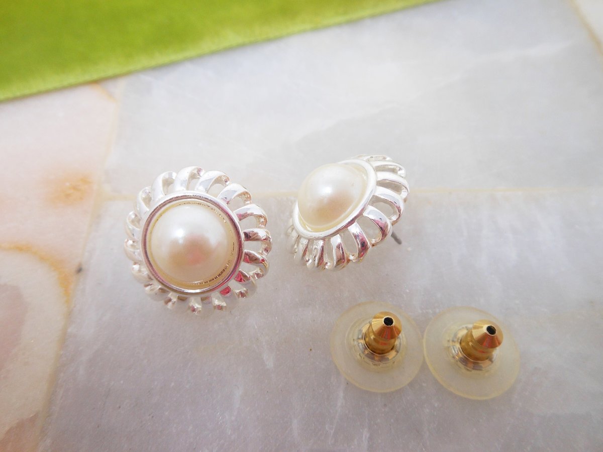 Vintage NAPIER Designer Earrings Faux Pearl Pierced Post Original Sales Card Jewelry Gift, VivianJoel.com