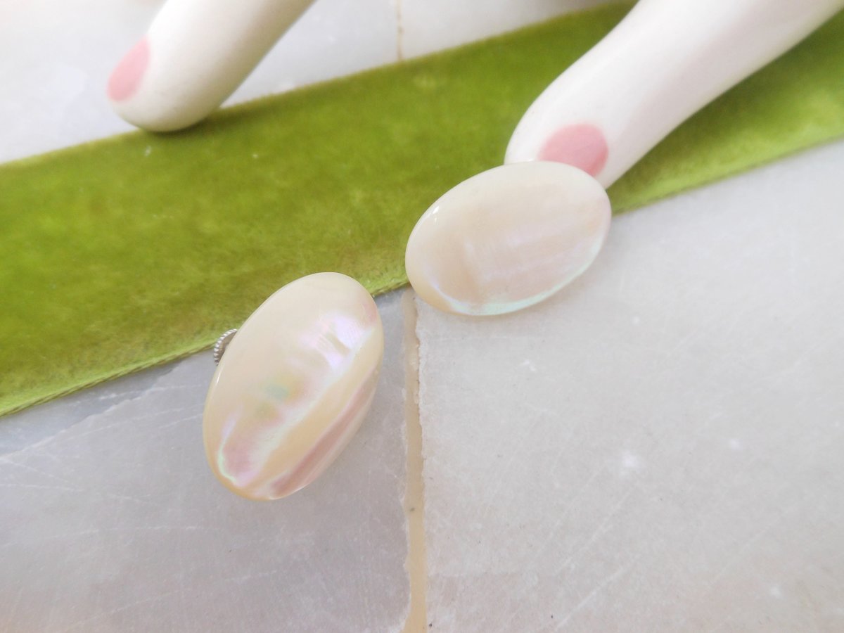 Vintage STERLING SILVER Mother of Pearl Earrings Screw Back 925 Jewelry Beach Wedding Bride Gift,  VivianJoel.com