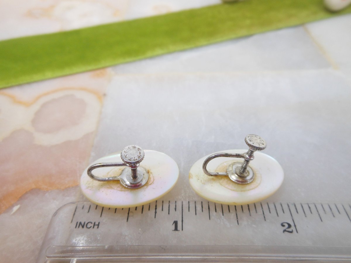 Vintage STERLING SILVER Mother of Pearl Earrings Screw Back 925 Jewelry Beach Wedding Bride Gift,  VivianJoel.com