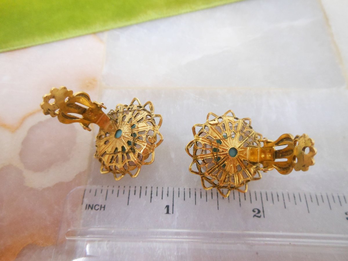 Vintage FREIRICH Earrings Art Glass Clip On Flower Cluster Blue Bead Mid Century Designer Jewelry, VivianJoel.com