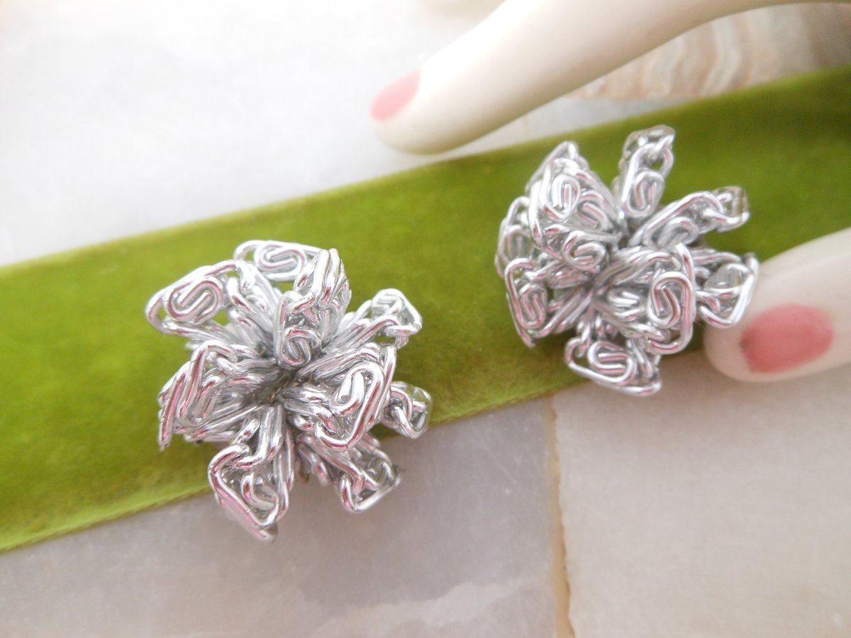 Vintage WEST GERMANY Earrings Huge Flower Modernist Clip On Designer Jewelry Mid Century Gift, VivianJoel.com
