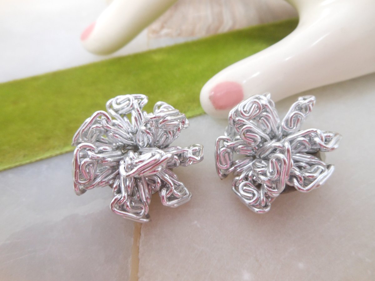 Vintage WEST GERMANY Earrings Huge Flower Modernist Clip On Designer Jewelry Mid Century Gift, VivianJoel.com