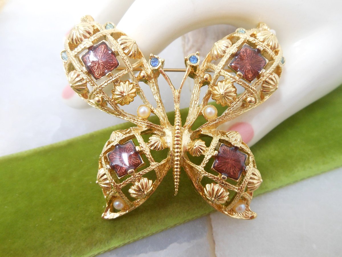 Vintage AVON Butterfly Brooch Insect Bug Enamel Pin Designer Crystal Rhinestone Figural Jewelry Gift, VivianJoel.com