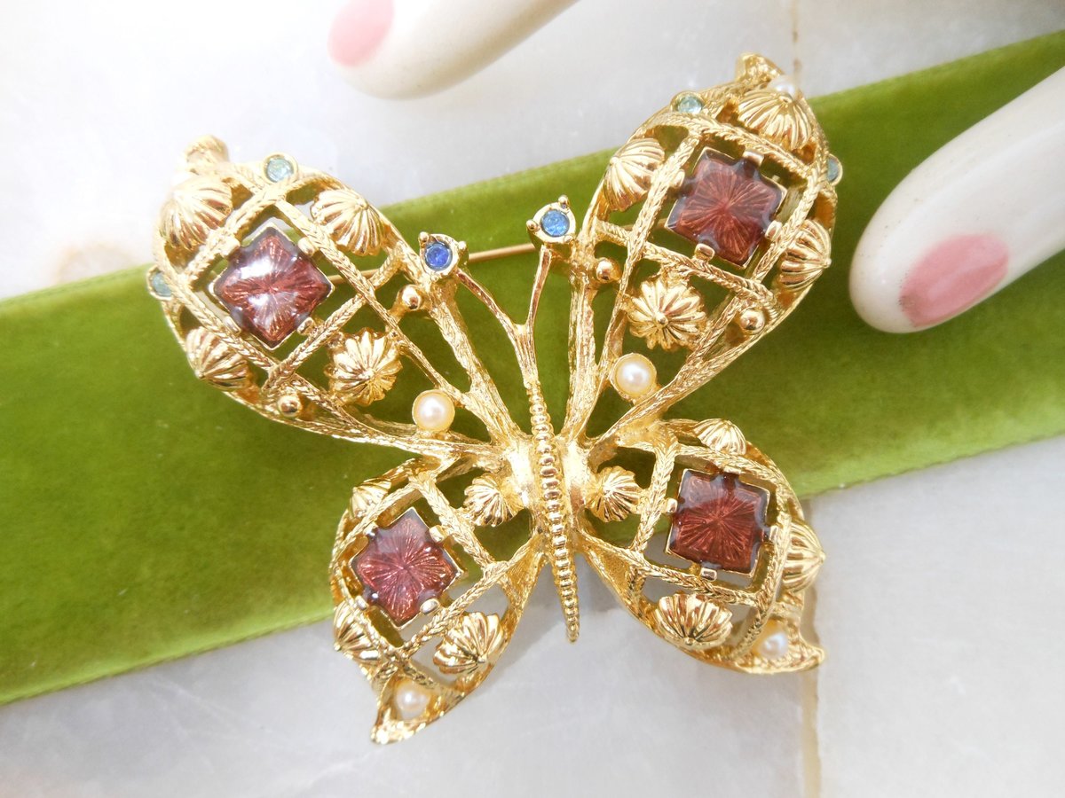 Vintage AVON Butterfly Brooch Insect Bug Enamel Pin Designer Crystal Rhinestone Figural Jewelry Gift, VivianJoel.com