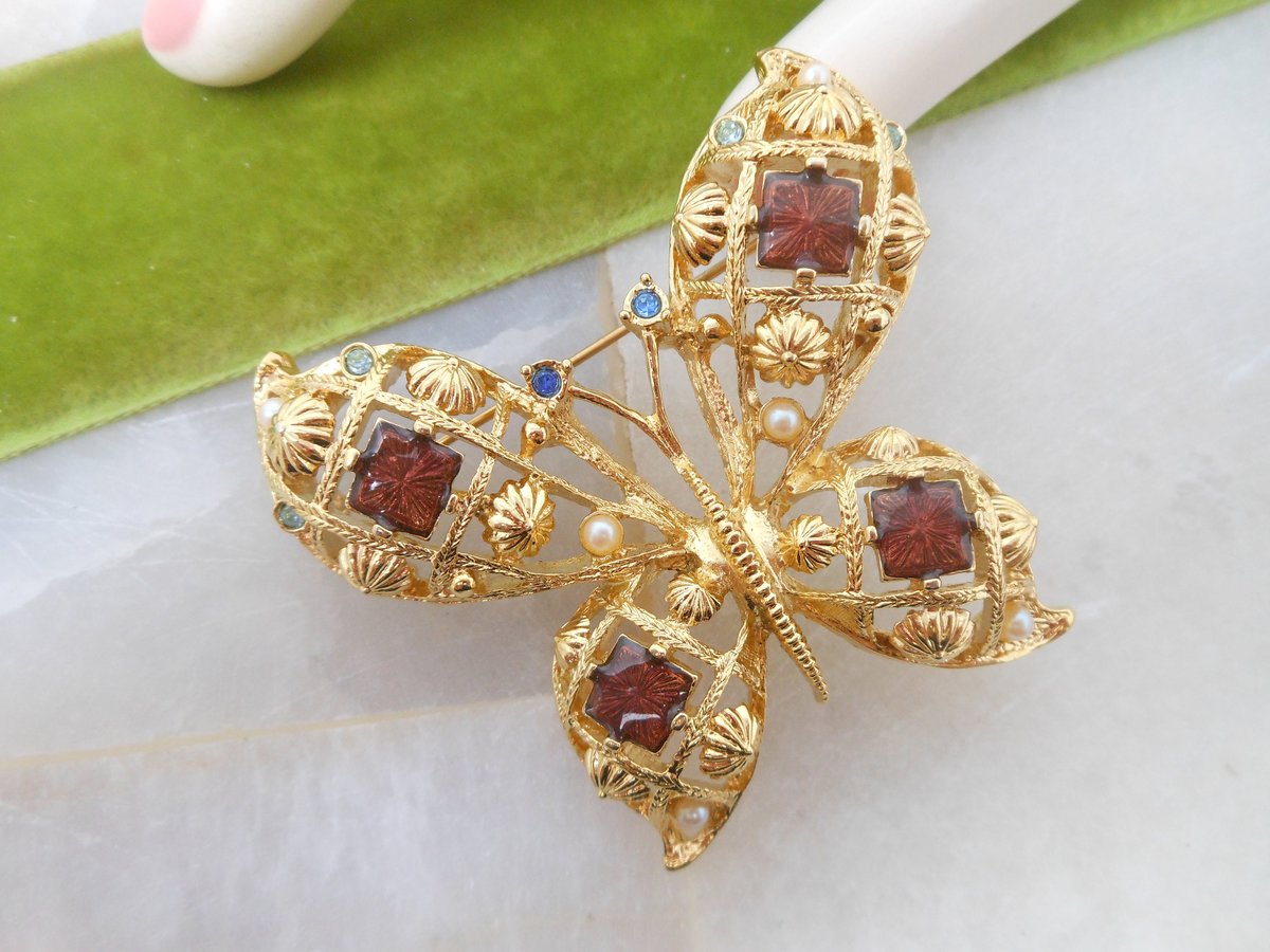 Vintage AVON Butterfly Brooch Insect Bug Enamel Pin Designer Crystal Rhinestone Figural Jewelry Gift, VivianJoel.com