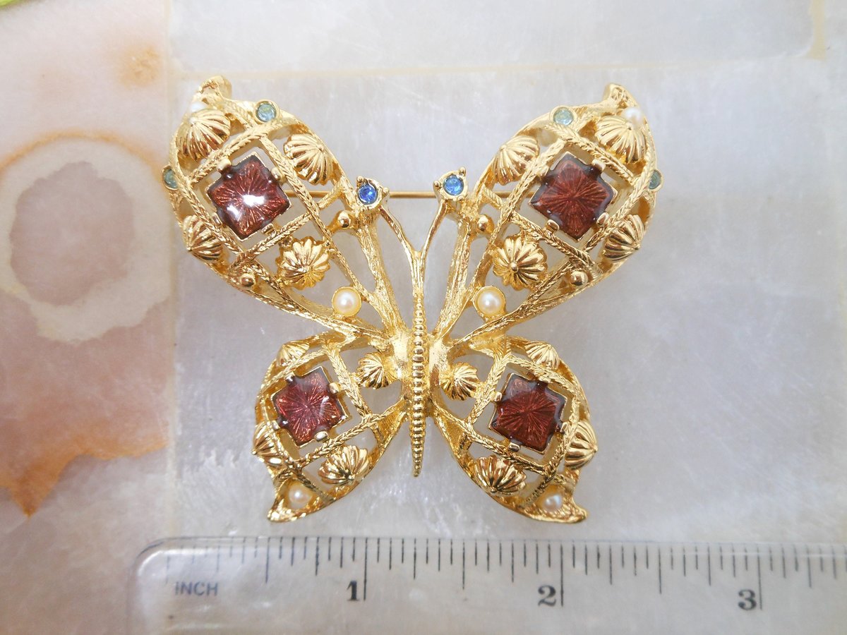 Vintage AVON Butterfly Brooch Insect Bug Enamel Pin Designer Crystal Rhinestone Figural Jewelry Gift, VivianJoel.com
