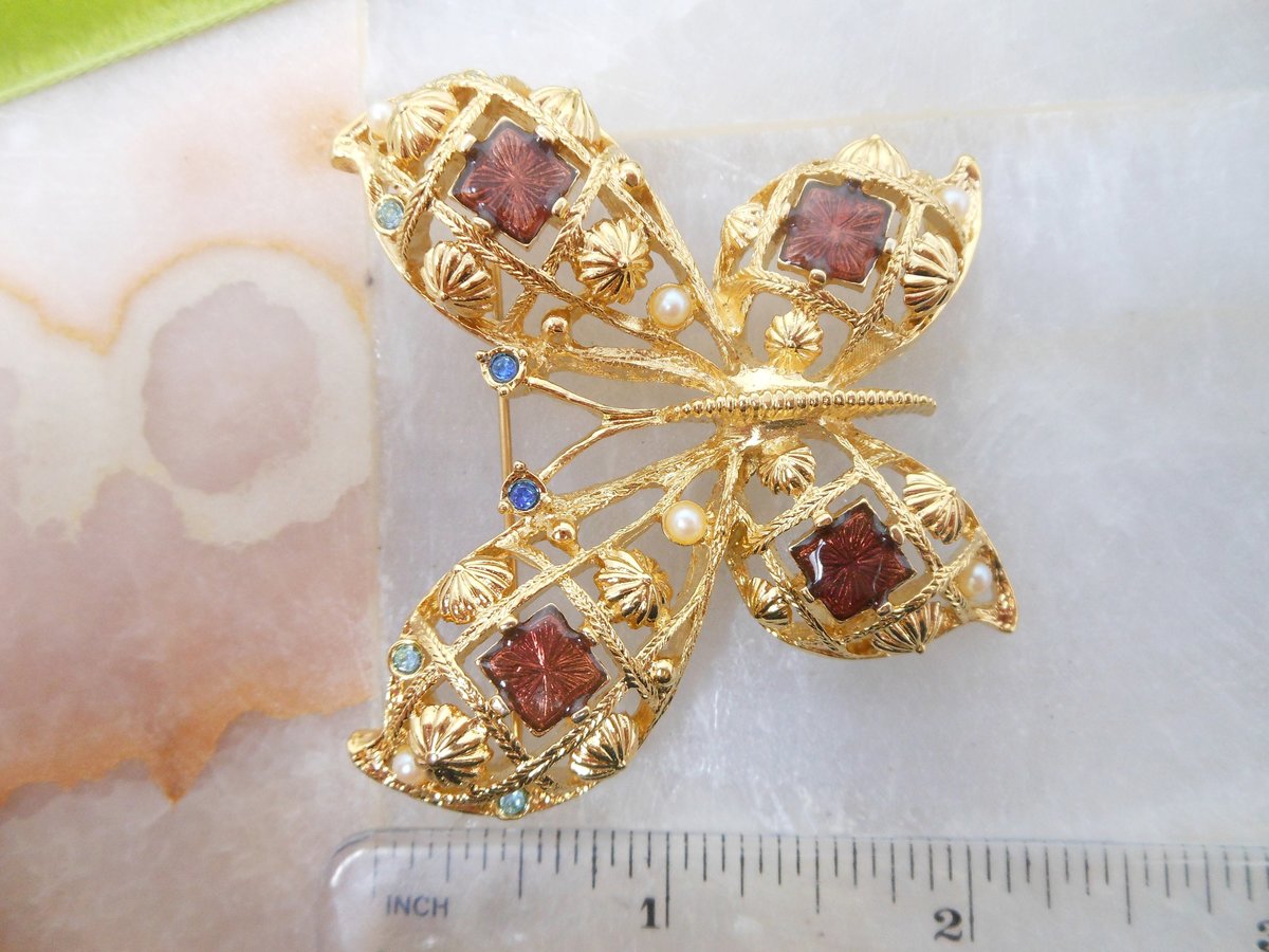 Vintage AVON Butterfly Brooch Insect Bug Enamel Pin Designer Crystal Rhinestone Figural Jewelry Gift, VivianJoel.com
