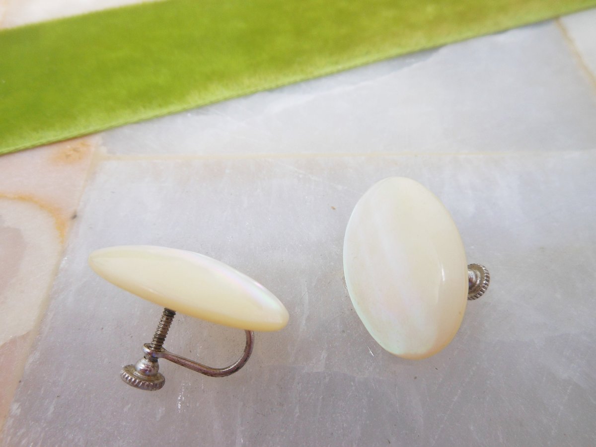 Vintage STERLING SILVER Mother of Pearl Earrings Screw Back 925 Jewelry Beach Wedding Bride Gift,  VivianJoel.com