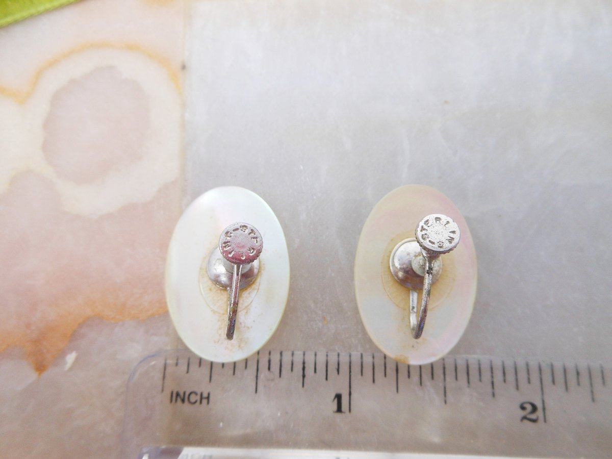 Vintage STERLING SILVER Mother of Pearl Earrings Screw Back 925 Jewelry Beach Wedding Bride Gift,  VivianJoel.com