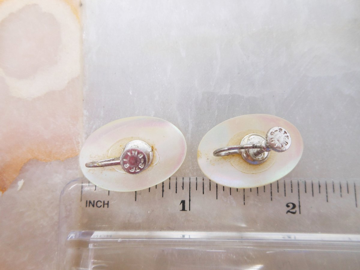 Vintage STERLING SILVER Mother of Pearl Earrings Screw Back 925 Jewelry Beach Wedding Bride Gift,  VivianJoel.com