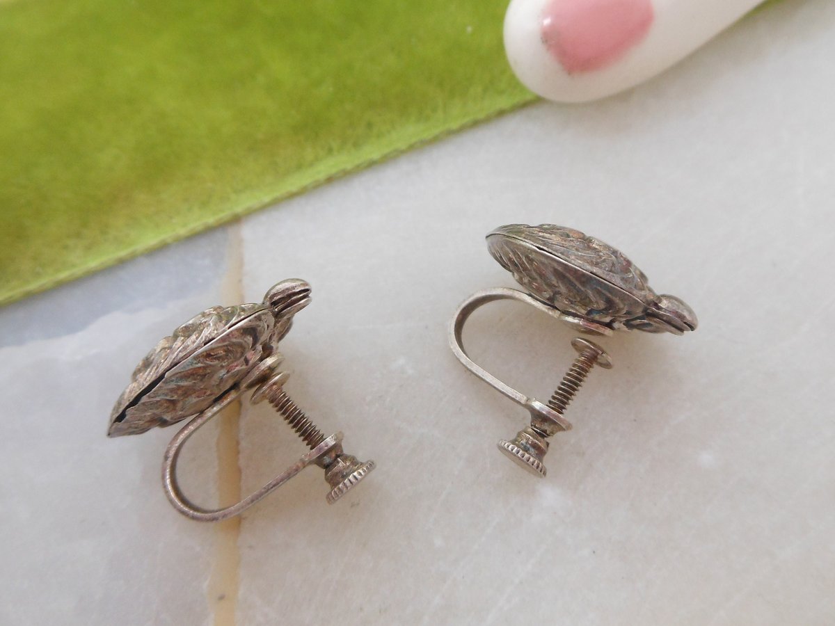 Vintage STERLING SILVER Puffy Heart Earrings Victorian Repousse Screw Back 925 Art Nouveau Jewelry Gift, VivianJoel.com