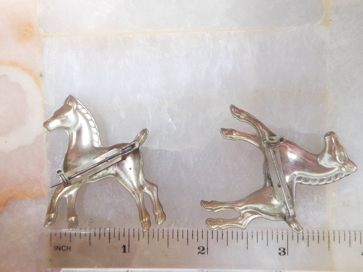 Vintage Horse Scatter Pin Set Stamped Tin Brooch Equestrian Figural Kentucky Derby Jewelry Gift Mid Century, VivianJoel.com