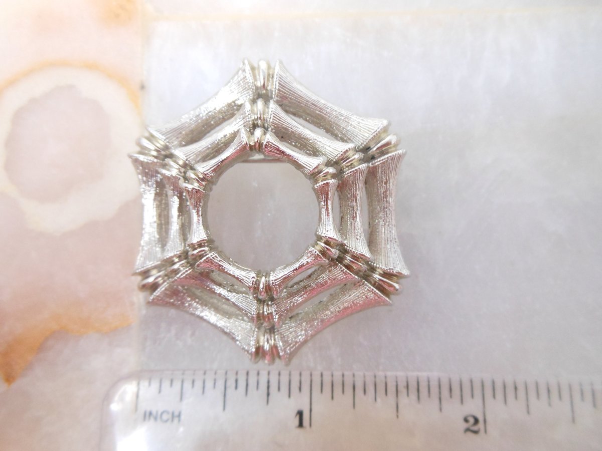 Vintage LISNER Brooch Bamboo Designer Good Luck Pin Silver Tone Plate Jewelry Gift Mid Century, VivianJoel.com
