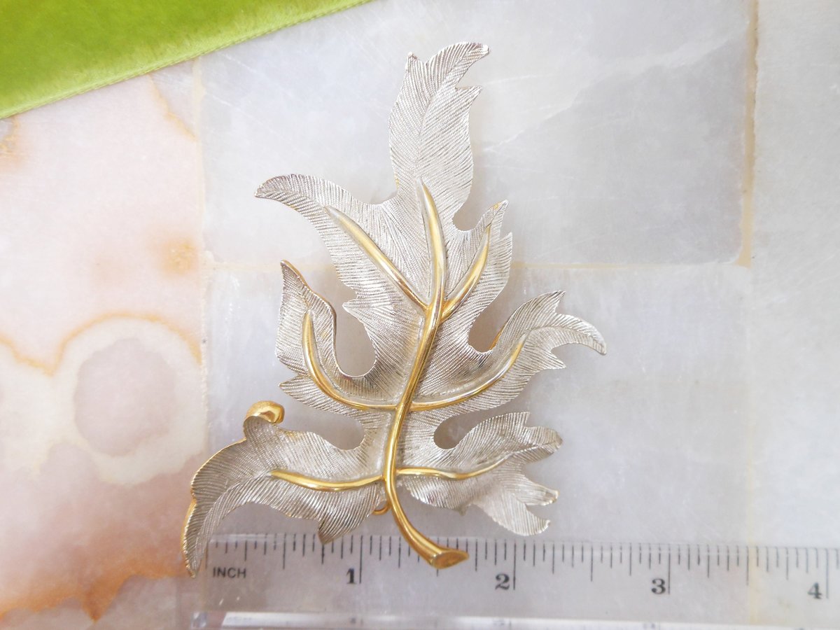 Vintage JUDY LEE Large Leaf Brooch Pin Pendant Figural Designer Two Tone Fall Statement Designer Jewelry Gift Mid Century, VivianJoel.com