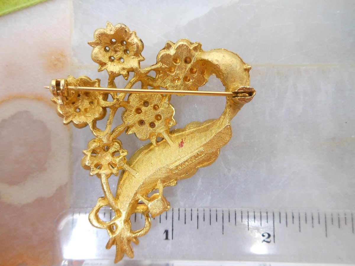 Vintage MAMSELLE Brooch Flower Blue Rhinestone Pin Enamel Bouquet Mid Century Designer Jewelry Gift,  VivianJoel.com