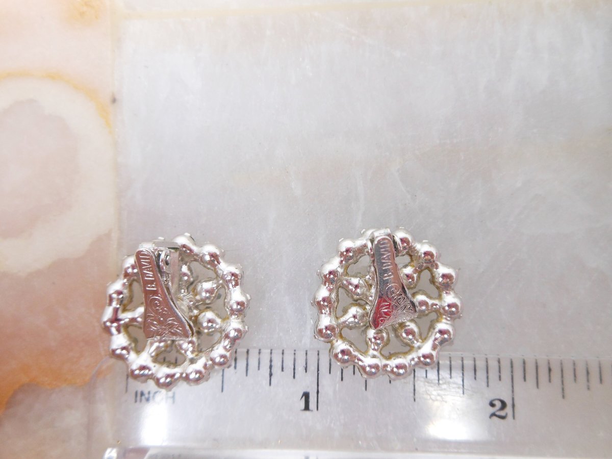 Vintage B DAVID Rhinestone Pearl Earrings Clip On Glamour Sparkle Wedding Mid Century Jewelry Gift, VivianJoel.com