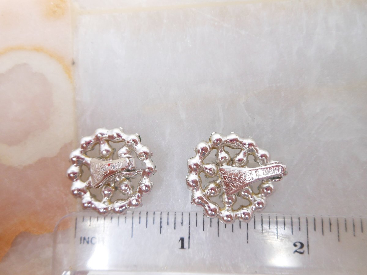 Vintage B DAVID Rhinestone Pearl Earrings Clip On Glamour Sparkle Wedding Mid Century Jewelry Gift, VivianJoel.com