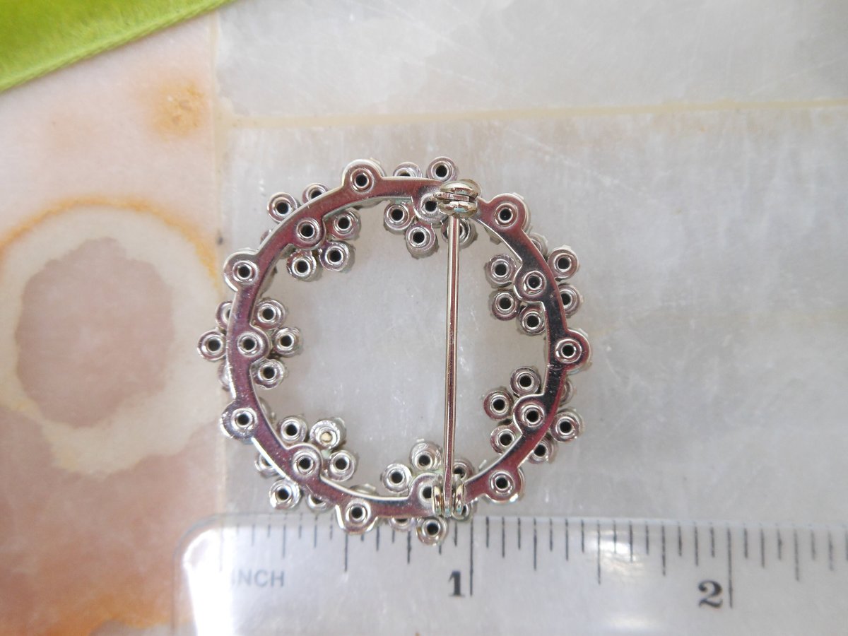 Vintage Topaz Flower Brooch Rhinestone Pin Wreath Clear Jewelry Gift Mid Century, VivianJoel.com