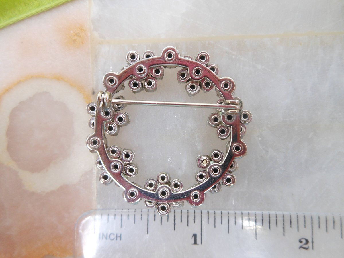 Vintage Topaz Flower Brooch Rhinestone Pin Wreath Clear Jewelry Gift Mid Century, VivianJoel.com