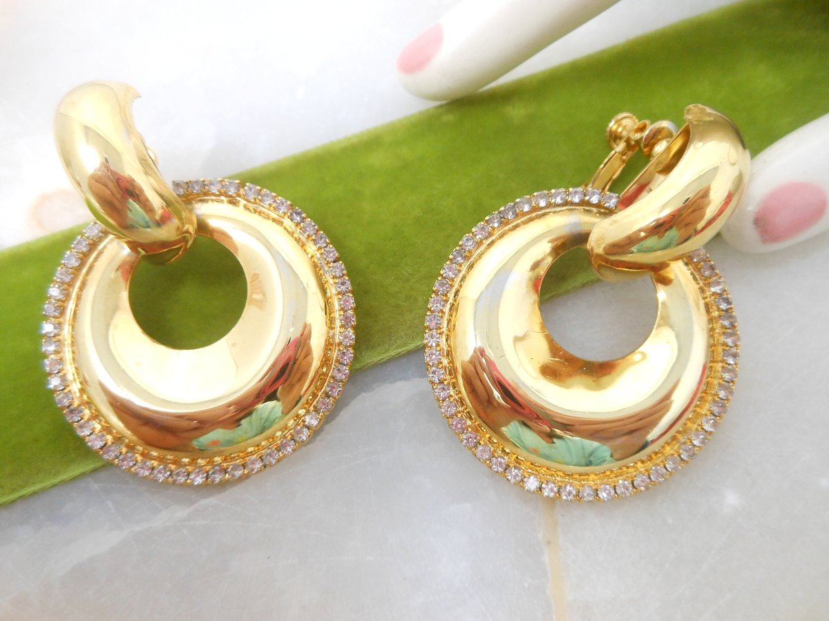 Vintage DAUPLAISE Huge Earrings Clip On Rhinestone Dangle Drop Door Knocker Designer Mid Century Jewelry Gift, VivianJoel.com