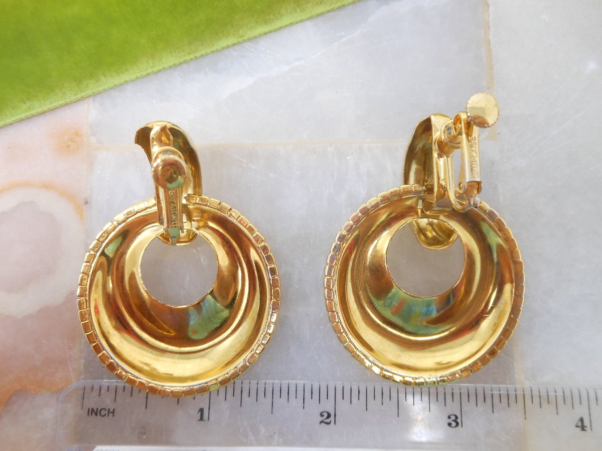 Vintage DAUPLAISE Huge Earrings Clip On Rhinestone Dangle Drop Door Knocker Designer Mid Century Jewelry Gift, VivianJoel.com