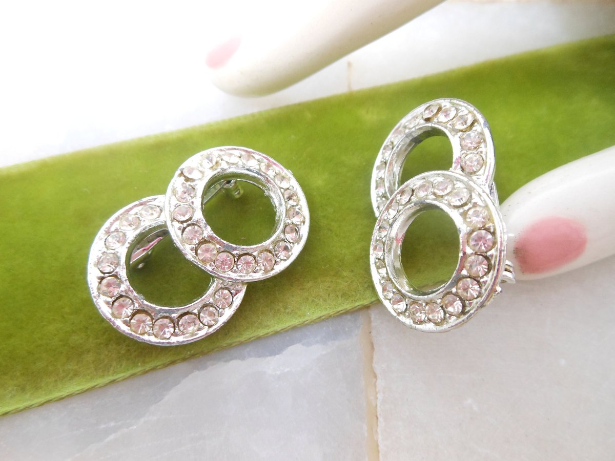 Vintage Scatter Pin Rhinestone Art Deco Brooch Petite Double Set Victorian Revival Mid Century Jewelry, VivianJoel.com