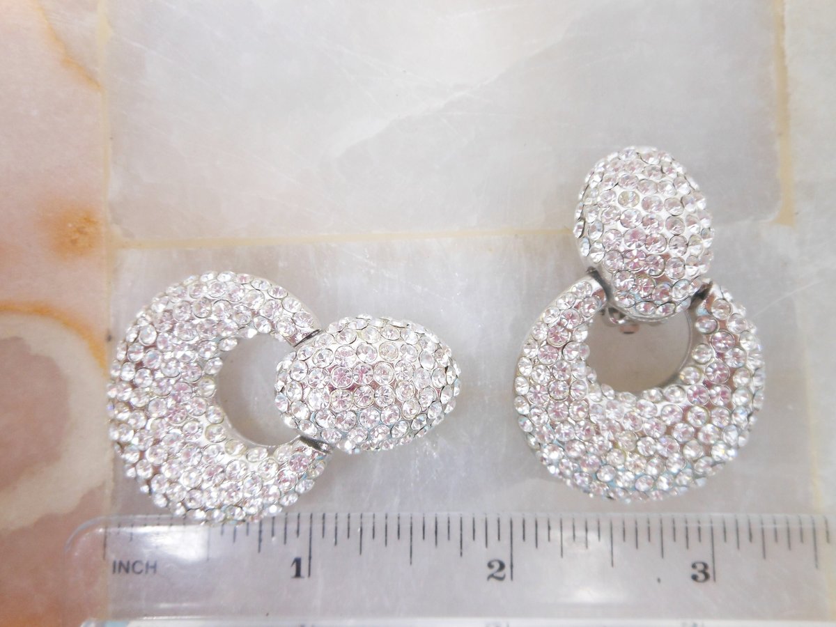 Vintage JARIN Designer Earrings Dangle Door Knocker Clip On Rhinestone Crystal Drop Couture Runway Statement Jewelry Gift, VivianJoel.com